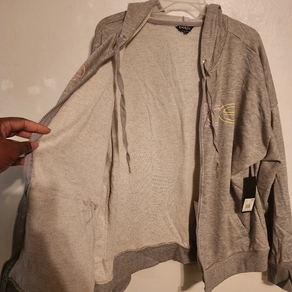 Bebe Sport Gray Multicolor Logo Full Zip Hooded Jacket Sz 3X NWT - Picture 9 of 11